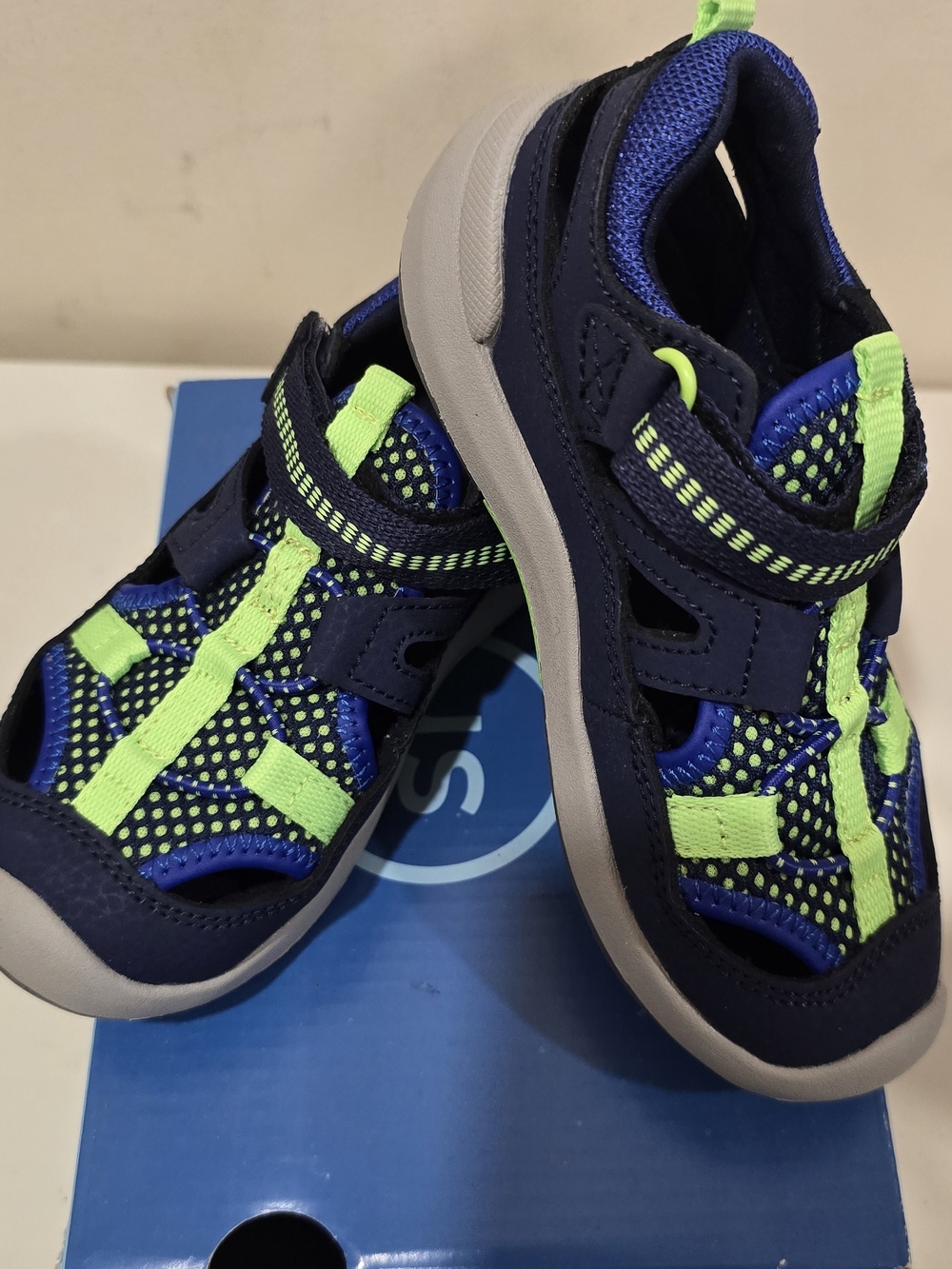 Stride Rite Navy and Neon Green Kids Sport Sandals